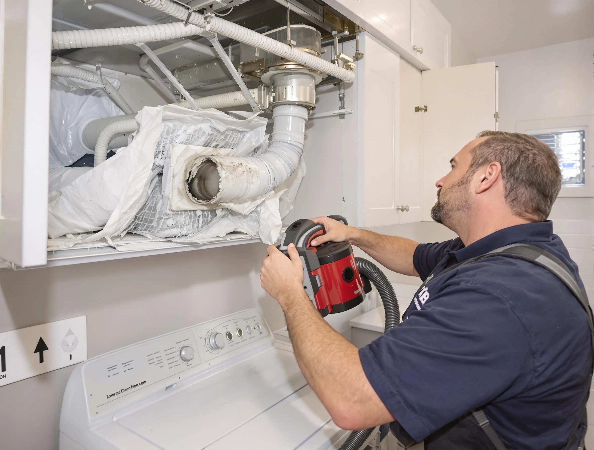 Menifee Dryer Vent Cleaning technician performing professional exhaust vent cleaning at a residential property in Menifee