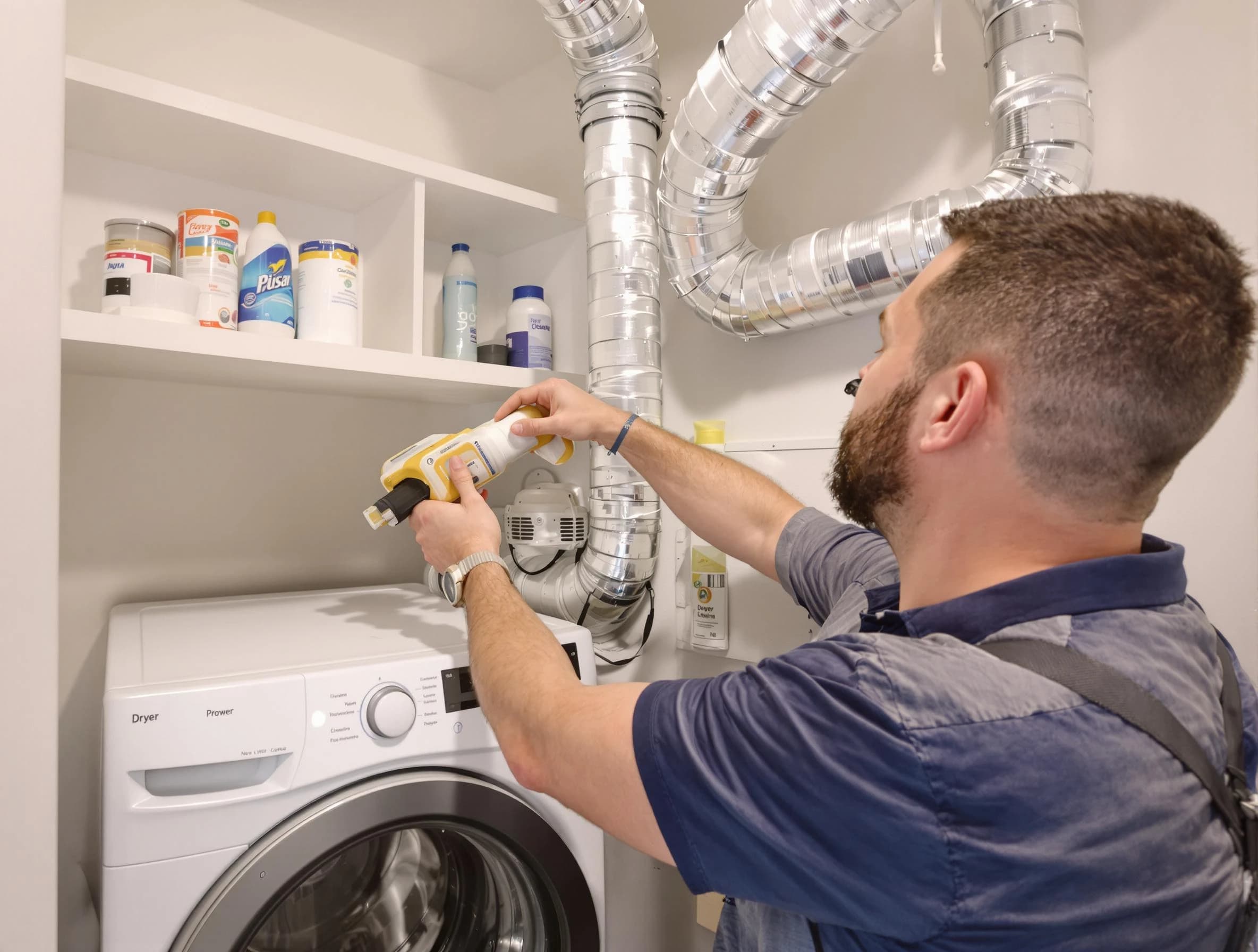 Menifee Dryer Vent Cleaning technician performing dryer vent cleaning at a home in Menifee