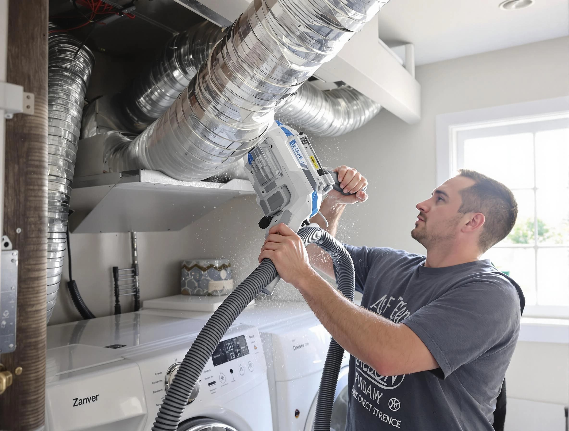 Menifee Dryer Vent Cleaning specialist cleaning deep within a dryer vent duct system in Menifee