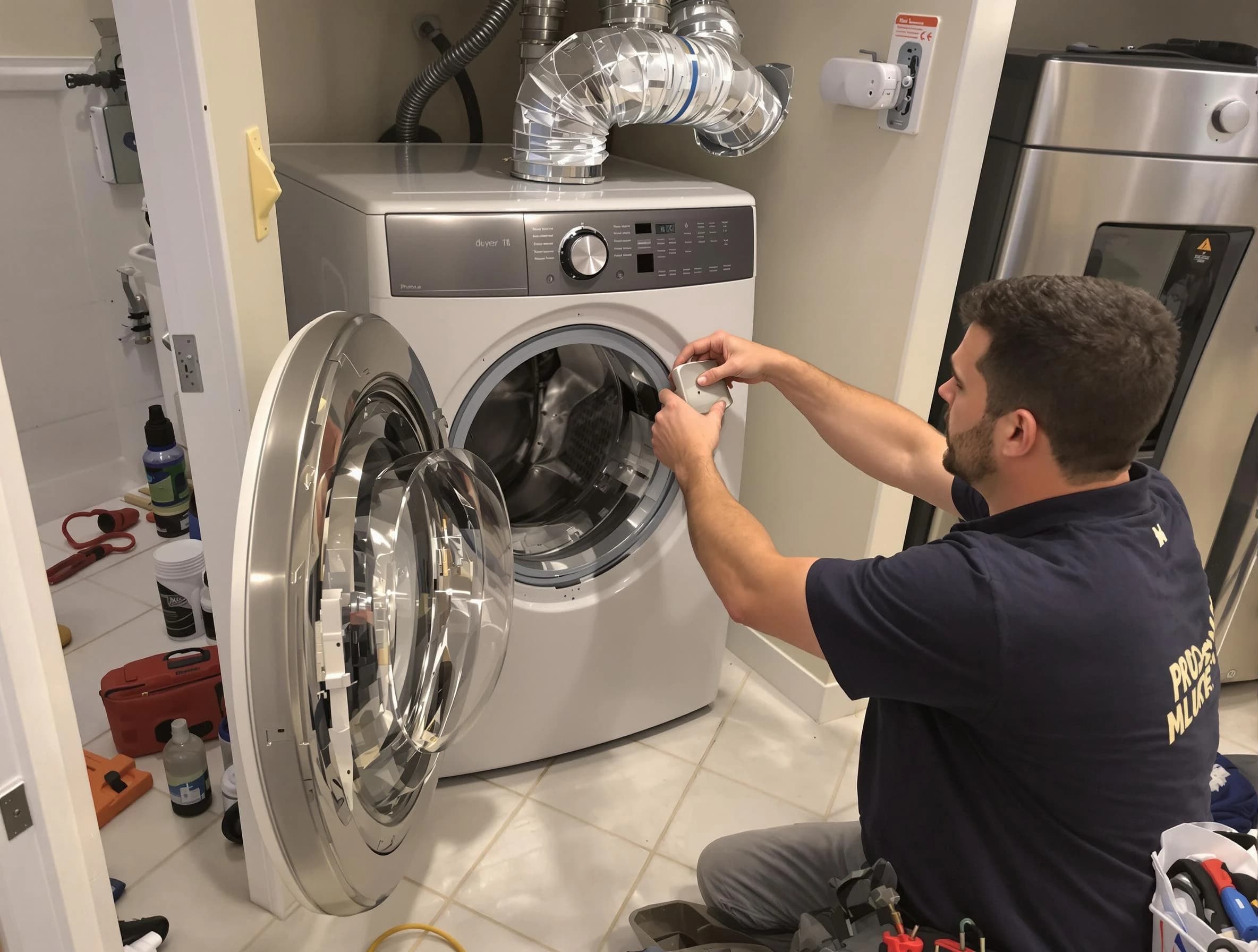 Menifee Dryer Vent Cleaning technician performing precise dryer vent hose installation in Menifee