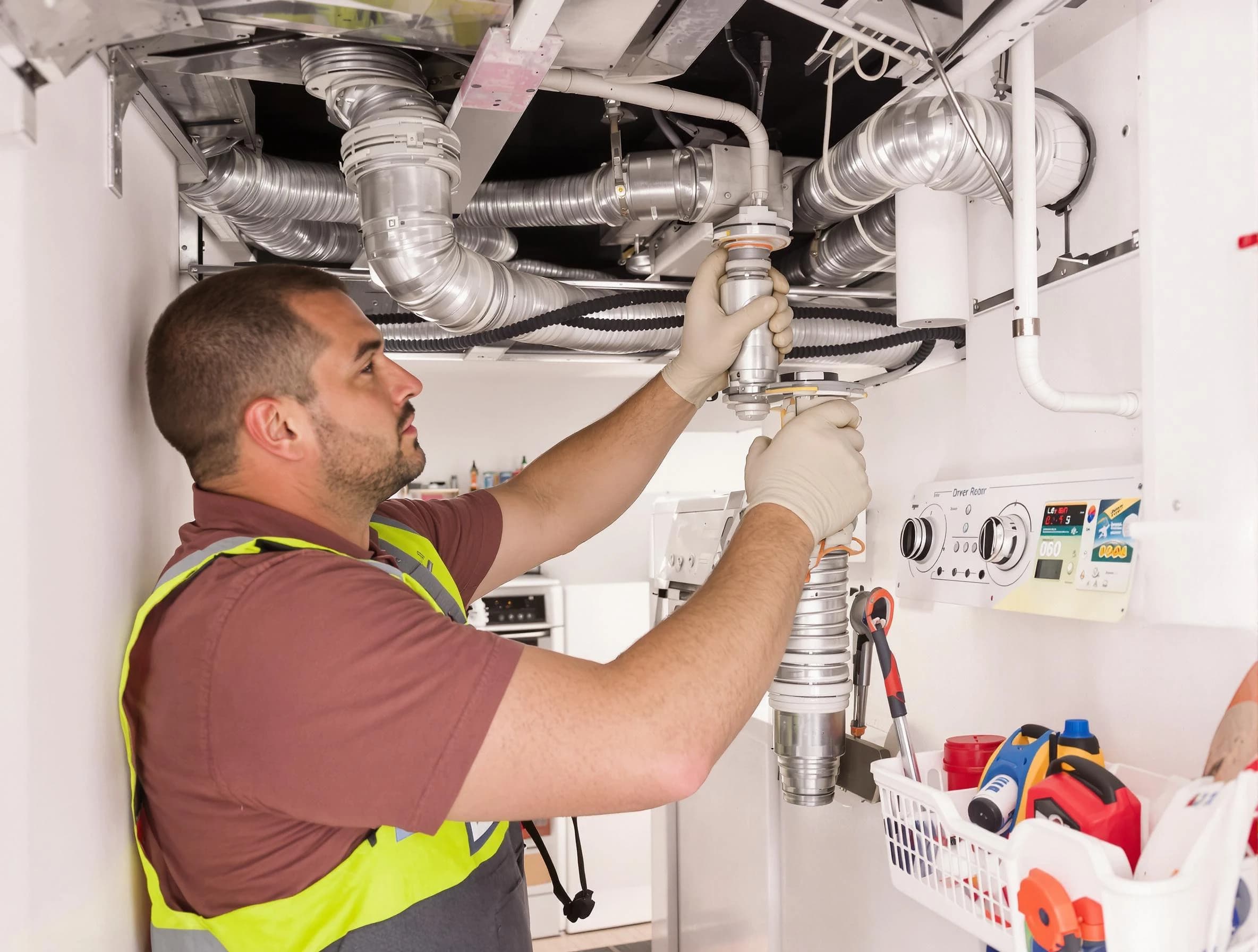 Menifee Dryer Vent Cleaning expert performing both repair and installation work on a dryer vent system in Menifee