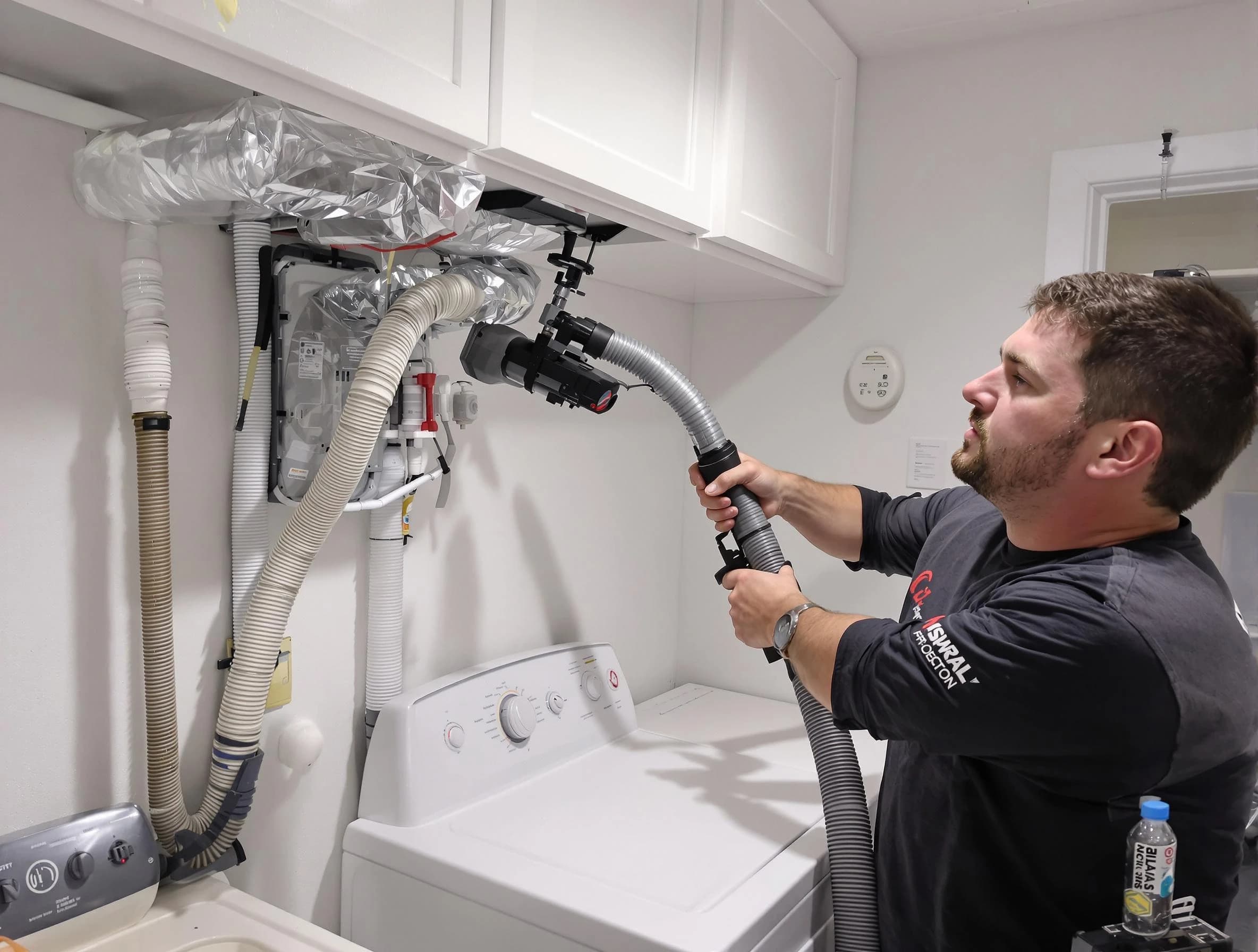 Menifee Dryer Vent Cleaning certified technician performing safety-focused gas dryer vent cleaning in Menifee