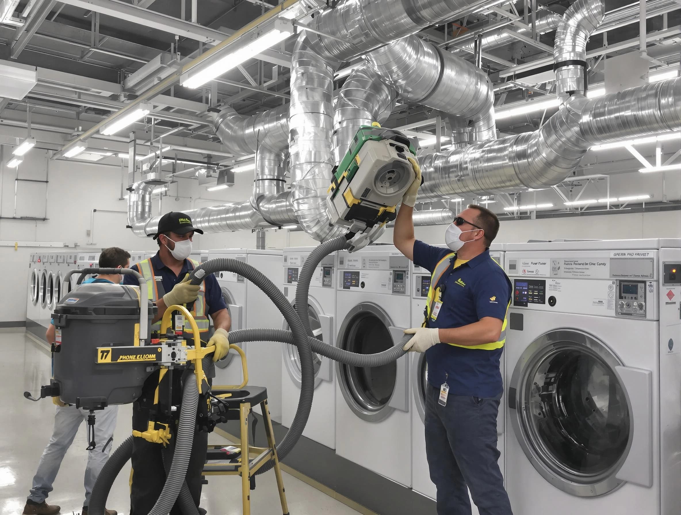 Menifee Dryer Vent Cleaning team cleaning large-scale industrial dryer vent systems at a facility in Menifee